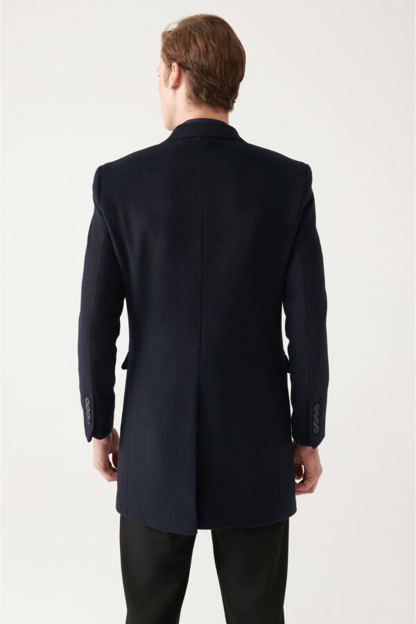 Comfort fit, notch lapel, navy wool cashmere coat. A22y6100 - 7