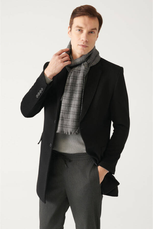 Comfort fit wool coat with slits, black. - 5