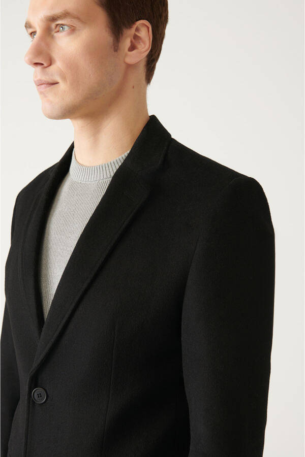 Comfort fit wool coat with slits, black. - 6