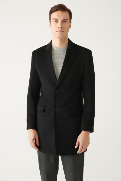 Comfort fit wool coat with slits, black. - 7