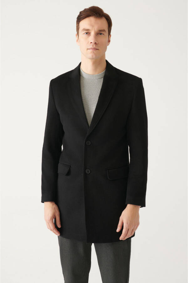 Comfort fit wool coat with slits, black. - 7