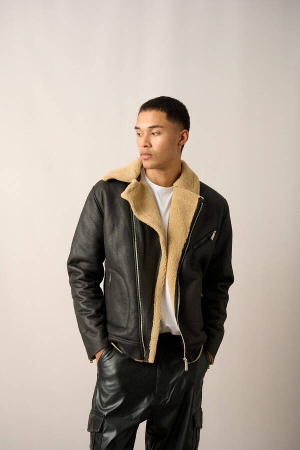 Comfortable cut, fur lined zippered leather jacket K6004M. - 2