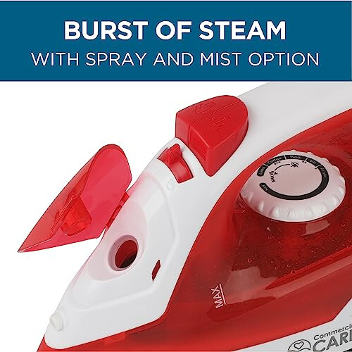 COMMERCIAL CARE Steam Iron, 1200 Watt Portable Iron, Self-Cleaning Steamer for Clothes with Nonstick Soleplate, Red - 5