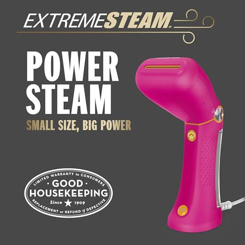 Conair Handheld Garment Steamer for Clothes - Power Steam: Small Size, Big Power - Great for Home, Office, or Travel with Dual Voltage for Worldwide Use, Pink - 9