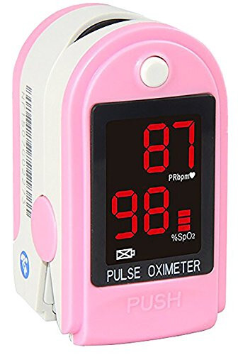 Concord Basics Pink Fingertip Pulse Oximeter Blood Oxygen Saturation Monitor with Carrying Case, Batteries, Silicone Cover and Lanyard - 1