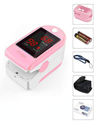 Concord Basics Pink Fingertip Pulse Oximeter Blood Oxygen Saturation Monitor with Carrying Case, Batteries, Silicone Cover and Lanyard - 4