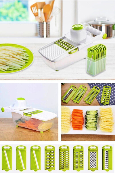 Container Vegetable Potato Slicer Chopper Grater Cutting Mandoline White Green Luxury Grater Set - 7