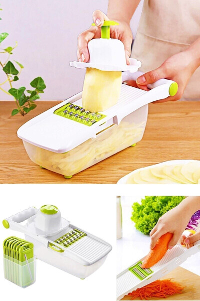 Container Vegetable Potato Slicer Chopper Grater Cutting Mandoline White Green Luxury Grater Set - 8