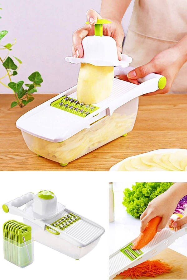 Container Vegetable Potato Slicer Chopper Grater Cutting Mandoline White Green Luxury Grater Set - 8