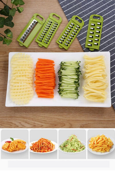 Container Vegetable Potato Slicer Chopper Grater Cutting Mandoline White Green Luxury Grater Set - 12