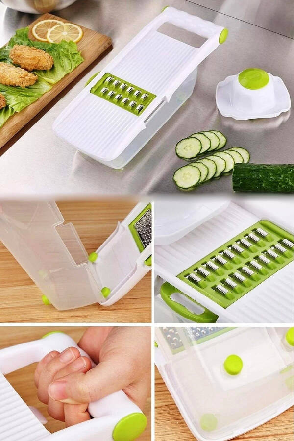 Container Vegetable Potato Slicer Chopper Grating Cutting Mandoline White Green Luxury Grater Set - 11