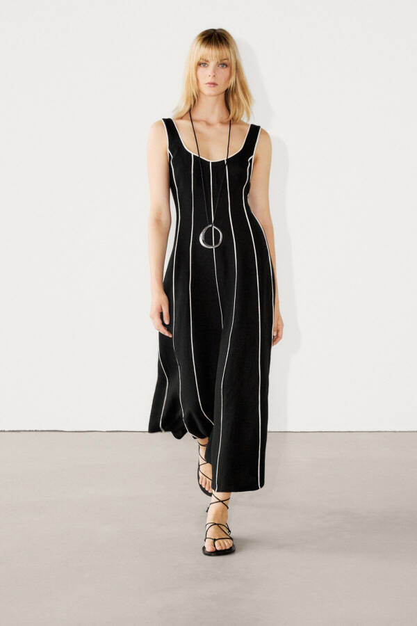 Contrast Two-Tone Striped Midi Dress - 9