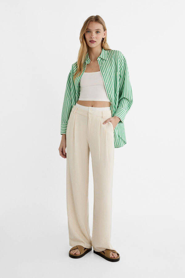 Contrast Waist Linen Blend Pants - 8