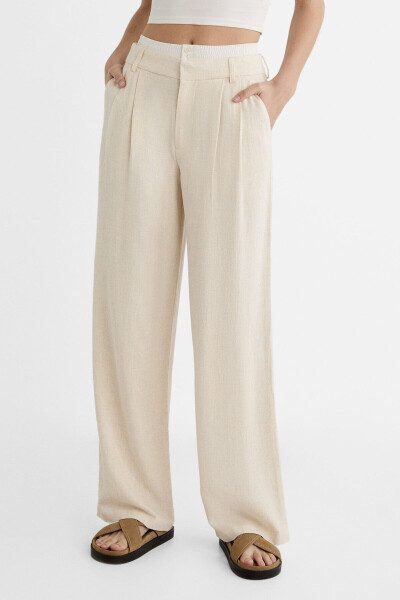 Contrast Waist Linen Blend Pants - 9