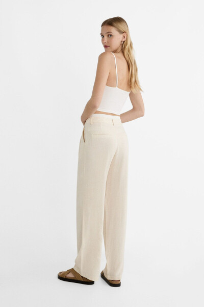 Contrast Waist Linen Blend Pants - 10