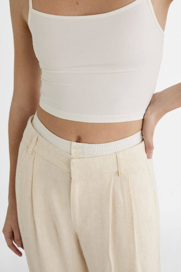 Contrast Waist Linen Blend Pants - 11