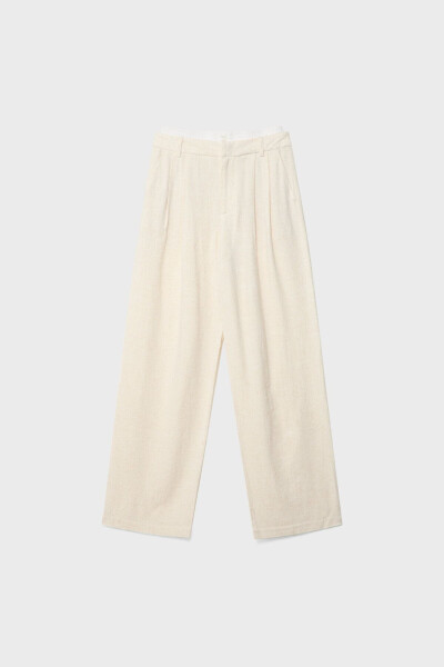 Contrast Waist Linen Blend Pants - 12