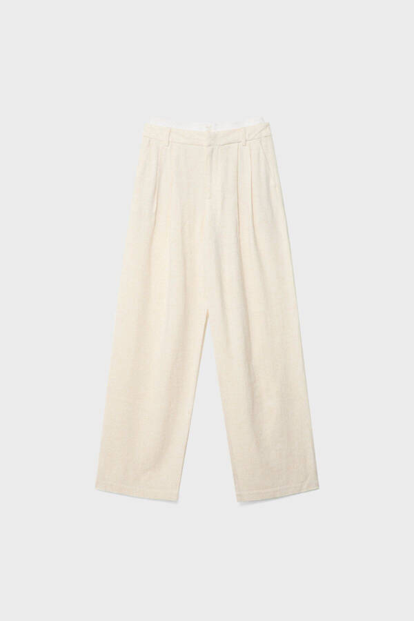 Contrast Waist Linen Blend Pants - 12