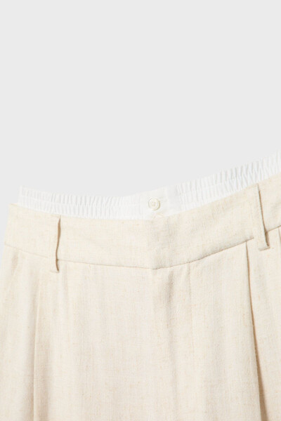 Contrast Waist Linen Blend Pants - 14