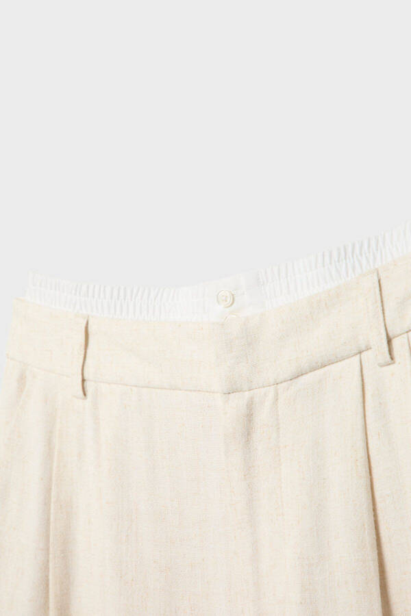 Contrast Waist Linen Blend Pants - 14