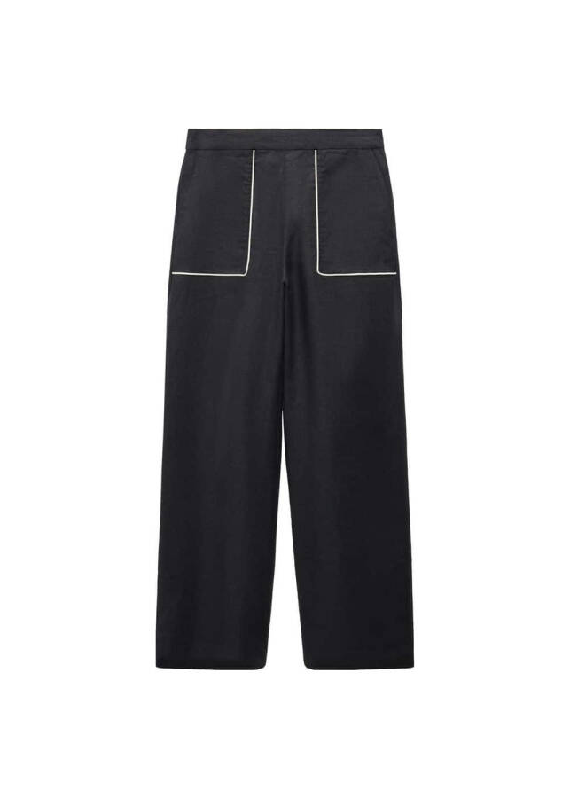 Contrast Waistband Linen Pants - 1