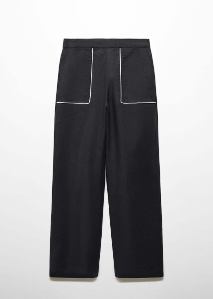 Contrast Waistband Linen Pants - 2