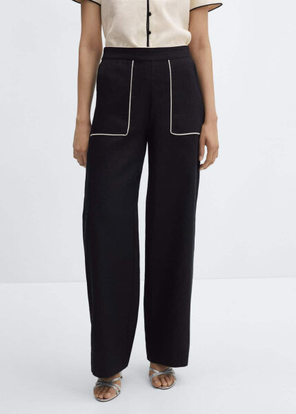 Contrast Waistband Linen Pants - 3