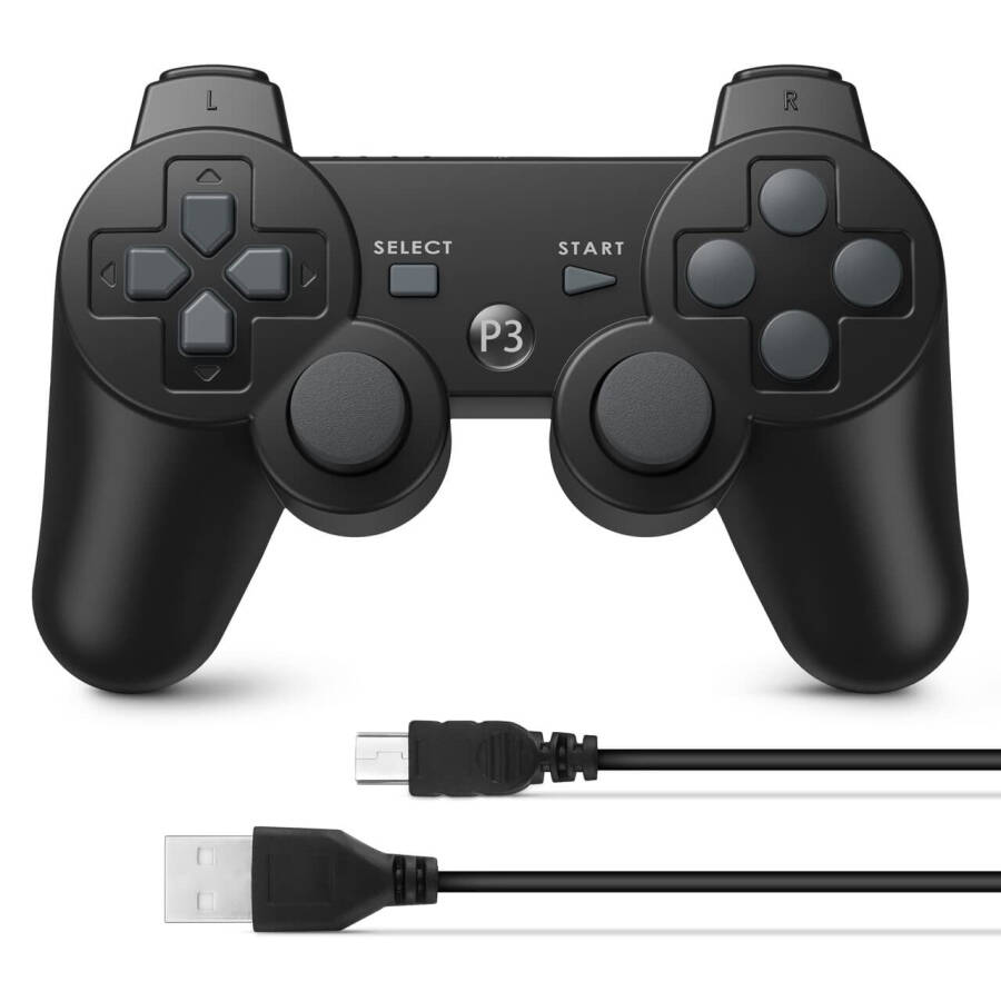 Controllers for PS3, Wireless Playstation 3 Gaming Controller with Double Shock & Motion Sensor, PS3 Controller Bluetooth Rechargeable Gamepad Remote PS3, Black (1 Pack) - 8