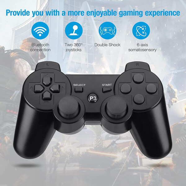 Controllers for PS3, Wireless Playstation 3 Gaming Controller with Double Shock & Motion Sensor, PS3 Controller Bluetooth Rechargeable Gamepad Remote PS3, Black (1 Pack) - 10