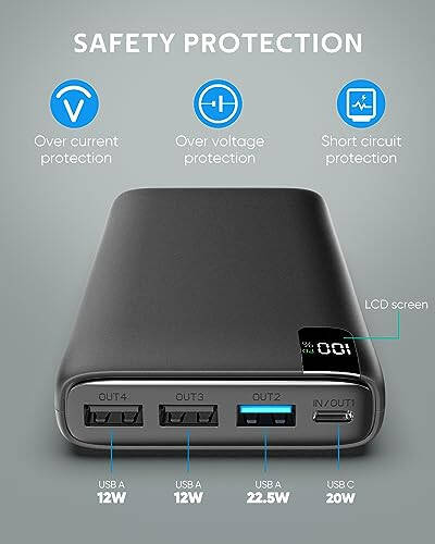 CONXWAN Портативное зарядное устройство 26800mAh Power Bank 22.5W Быстрая зарядка, 4 выхода USB PD Внешний резервный зарядный устройство для мобильного телефона USB C аккумуляторный блок Совместим с iPhone планшетами Galaxy Android - 5