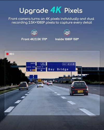 COOAU 4K Çift Dash Cam, Dahili GPS Wi-Fi, 2.5K+1080P Ön ve İç Kızılötesi Gece Görüşüyle Dash Cam, Park Modlu Dash Kamera, Döngülü Kayıt, Maksimum 256GB Destek - 3
