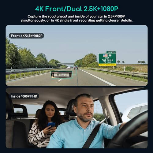 COOAU D30S 4K Dash Cam GPS Wi-Fi bilan, Old va ichki ikki tomonlama 2.5K 1080P, Uber avtomobil kamerasi infraqizil tungi ko'rish bilan, Superkondensator, 4 IR LED, G-Sensor, To'xtash rejimi, Davriy yozuv - 6