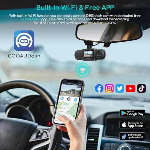 COOAU D30S 4K Dash Cam GPS Wi-Fi ile, Ön ve İç Çift 2.5K 1080P, Uber Araba Kamerası Kızılötesi Gece Görüşü ile, Süper Kapasitör, 4 IR LED, G-Sensör, Park Modu, Döngü Kaydı - 10