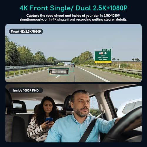 COOAU D30S 4K Dash Cam GPS Wi-Fi ile, Ön ve İç Çift 2.5K 1080P, Uber Araba Kamerası Kızılötesi Gece Görüşü ile, Süper Kapasitör, 4 IR LED, G-Sensör, Park Modu, Döngü Kaydı - 5