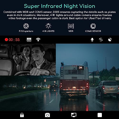 COOAU D30S 4K Dash Cam with GPS Wi-Fi, Front and Inside Dual 2.5K 1080P, Uber Car Camera with Infrared Night Vision, Supercapacitor, 4 IR LEDs, G-Sensor, Parking Mode, Loop Recording - 4