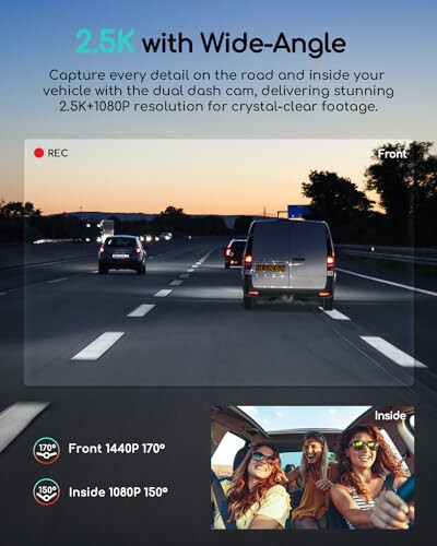 COOAU Dual Dash Cam 2.5K+1080P, Dash Cam Front and Inside, Built-in GPS and WiFi, Dash Camera for Cars, Perfect for Uber and Taxi Drivers, Night Vision, Accident Record, 24Hr Parking Mode - 3