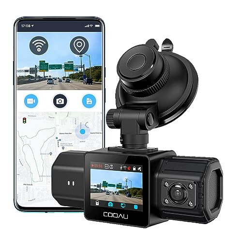 COOAU Ikkita Dash Kamera 2.5K+1080P, Oldingi va Ichki Dash Kamera, O'rnatilgan GPS va WiFi, Avtomobillar uchun Dash Kamera, Uber va Taksi Haydovchilari uchun Ideal, Tungi Ko'rish, Hodisa Yozuvi, 24 soatlik To'xtash Rejimi - 1