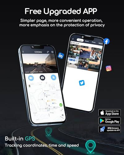 COOAU Ikkita Dash Kamera 2.5K+1080P, Oldingi va Ichki Dash Kamera, O'rnatilgan GPS va WiFi, Avtomobillar uchun Dash Kamera, Uber va Taksi Haydovchilari uchun Ideal, Tungi Ko'rish, Hodisa Yozuvi, 24 soatlik To'xtash Rejimi - 6