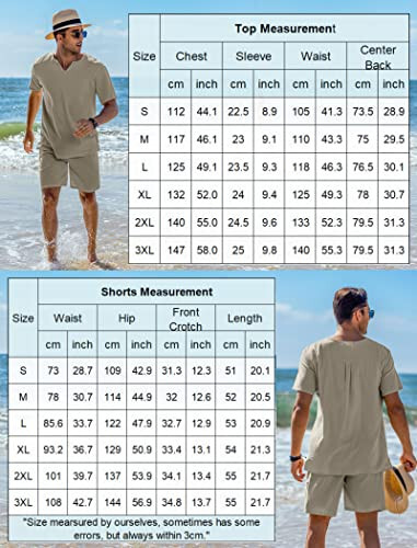 COOFANDY Men's 2 Pieces Short Sets Cotton Linen Shirts Short Sleeve Casual Beach Shorts Summer Yoga Outfits - 5