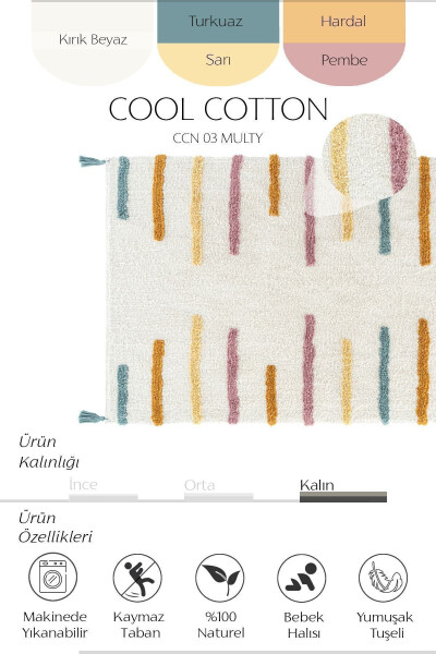 Cool Cotton Ccn 03 Multy Xw Makinede Yıkanabilir Kaymaz Tabanlı Naturel Pamuk Dokuma Bebek Halısı - 10