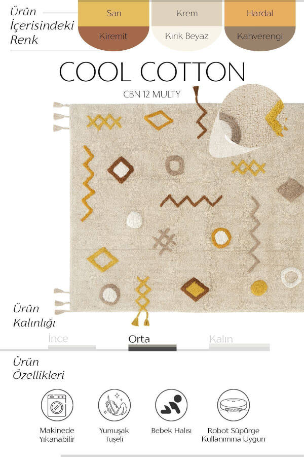 Cool Cotton Ccn 12 Multy Xw Machine Washable Non-Slip Natural Cotton Woven Baby Rug - 16