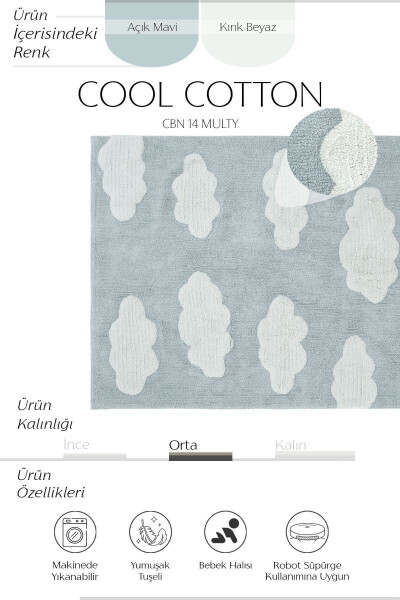 Cool Cotton Ccn 14 Multi Machine Washable Non-Slip Cotton Woven Cloud Pattern Baby Rug - 9