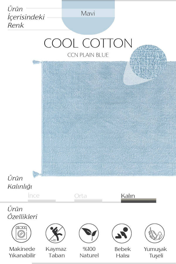 Cool Cotton Ccn Blue Machine Washable Non-Slip Natural Cotton Woven Baby Rug - 9