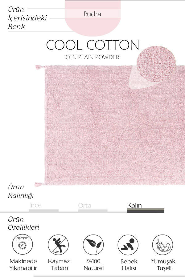 Cool Cotton Ccn Pudra Makinede Yıkanabilir Kaymaz Tabanlı Naturel Pamuk Dokuma Bebek Halısı - 17