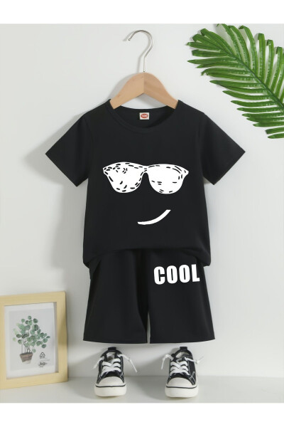 Cool Glasses Printed Black Kids Shorts T-Shirt Set - 1