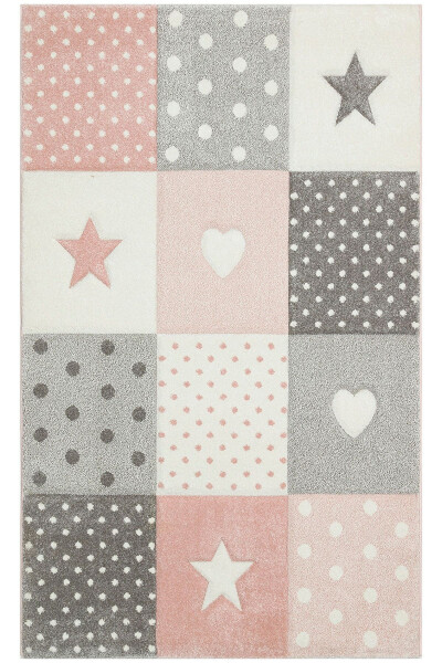 Cool Kids 05 Grey Pink Children's Room Rug Anti-Dust Soft Textured Baby Room Rug - 12