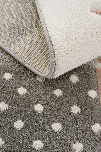 Cool Kids 05 Grey Pink Children's Room Rug Anti-Dust Soft Textured Baby Room Rug - 7