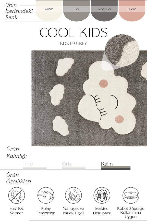 Cool Kids 09 Grey Kids Room Rug Anti-Dust Soft Textured Baby Room Rug - 2