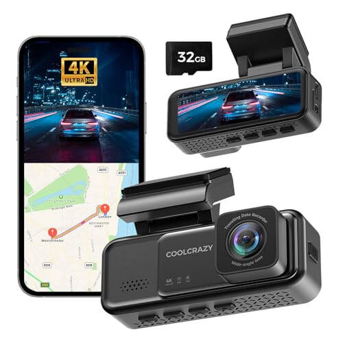 COOLCRAZY 4K Oldingi Kamera, Avtomobillar uchun o'rnatilgan WiFi GPS Dash Kamera, 3,2