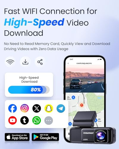 COOLCRAZY 4K Oldingi Kamera, Avtomobillar uchun o'rnatilgan WiFi GPS Dash Kamera, 3,2